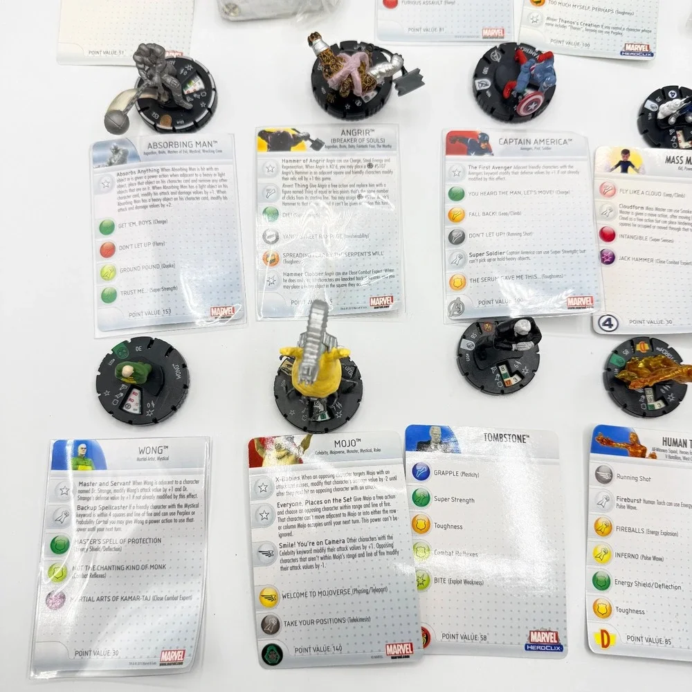Heroclix Marvel Uncommon, Super‎ Rare, Unique Mixed Lot of 15 with Cards Lot G